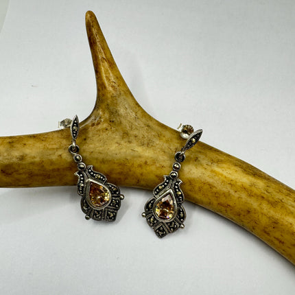 Vintage Cubic Zirconia Stud Earrings: 925 Sterling Silver
