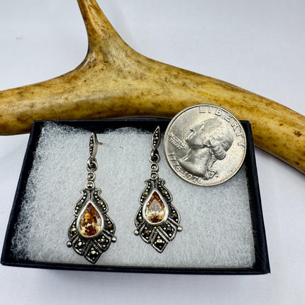 Vintage Cubic Zirconia Stud Earrings: 925 Sterling Silver