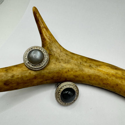 Vintage Deco Grey Moonstone Sterling Silver Stud Earrings