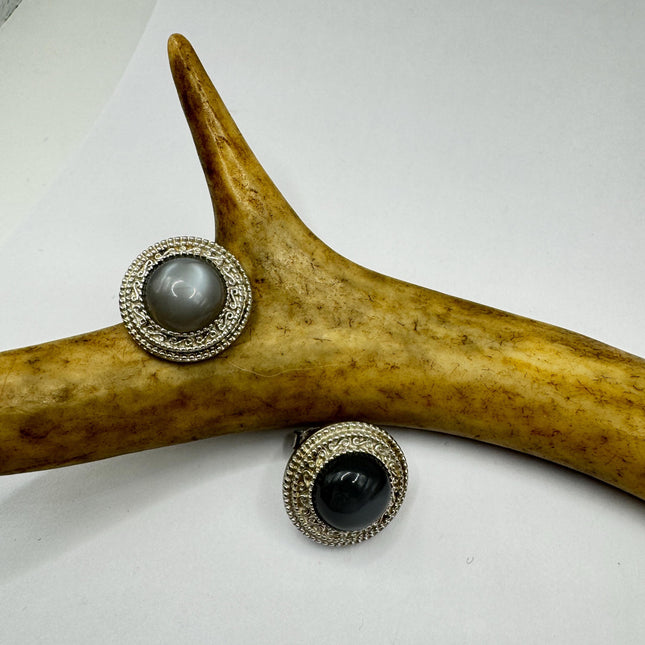 Vintage Deco Grey Moonstone Sterling Silver Stud Earrings