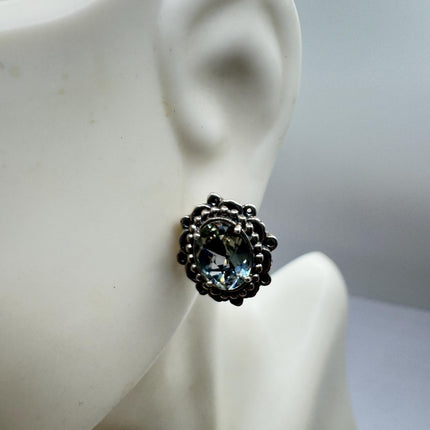 Vintage Green Amethyst 925 Sterling Silver Small Stud Earrings