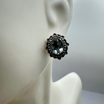 Vintage Green Amethyst 925 Sterling Silver Small Stud Earrings