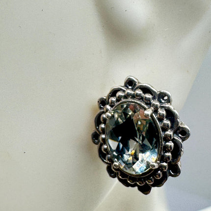 Vintage Green Amethyst 925 Sterling Silver Small Stud Earrings