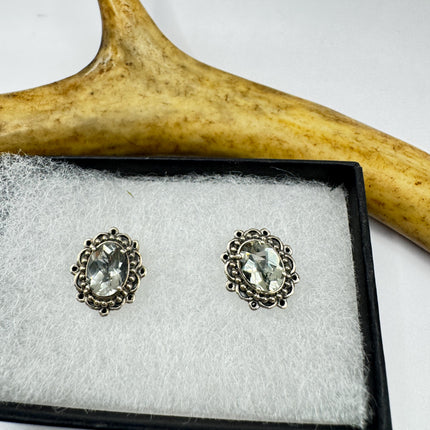 Vintage Green Amethyst 925 Sterling Silver Small Stud Earrings