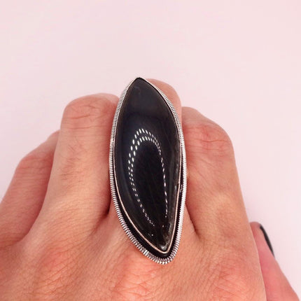 Vintage Chunky Black Tigers Eye Cocktail Ring - Statement Band