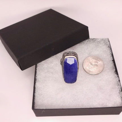 Vintage Raw Blue Sapphire Ring: Handmade Silver Bronze Boho Jewelry