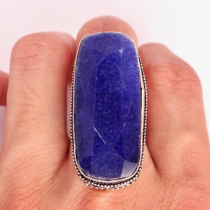 Vintage Raw Blue Sapphire Ring: Handmade Silver Bronze Boho Jewelry