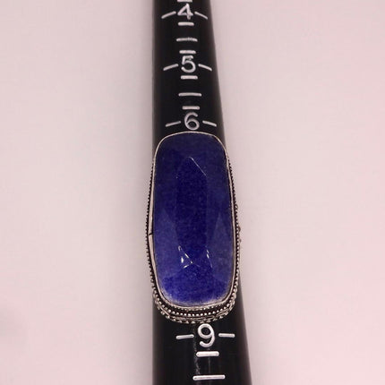 Vintage Raw Blue Sapphire Ring: Handmade Silver Bronze Boho Jewelry