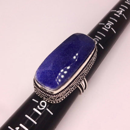 Vintage Raw Blue Sapphire Ring: Handmade Silver Bronze Boho Jewelry