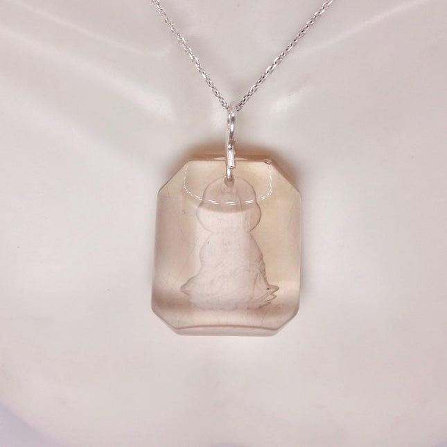 Vintage Smokey Quartz Buddha Boho 925 Sterling Silver Necklace