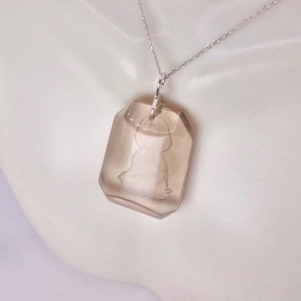 Vintage Smokey Quartz Buddha Boho 925 Sterling Silver Necklace