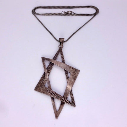 Vintage Sterling Silver Star of David Pendant Necklace: Etched Jewish Star