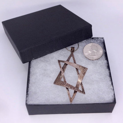 Vintage Sterling Silver Star of David Pendant Necklace: Etched Jewish Star