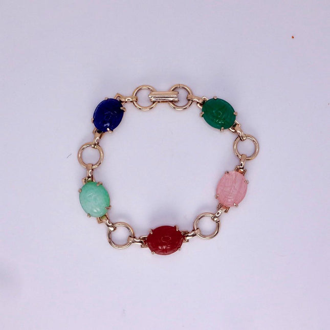 Vintage Gemstone Scarab Bracelet Gold Filled Egyptian Revival