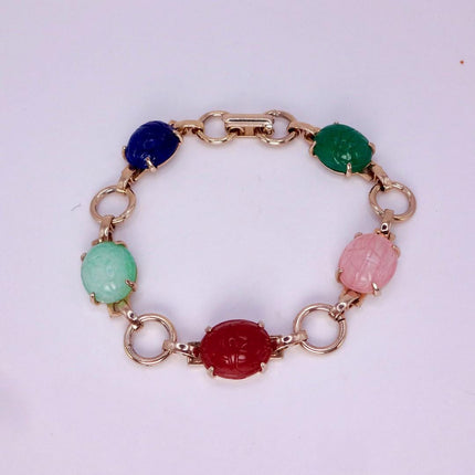 Vintage Gemstone Scarab Bracelet Gold Filled Egyptian Revival