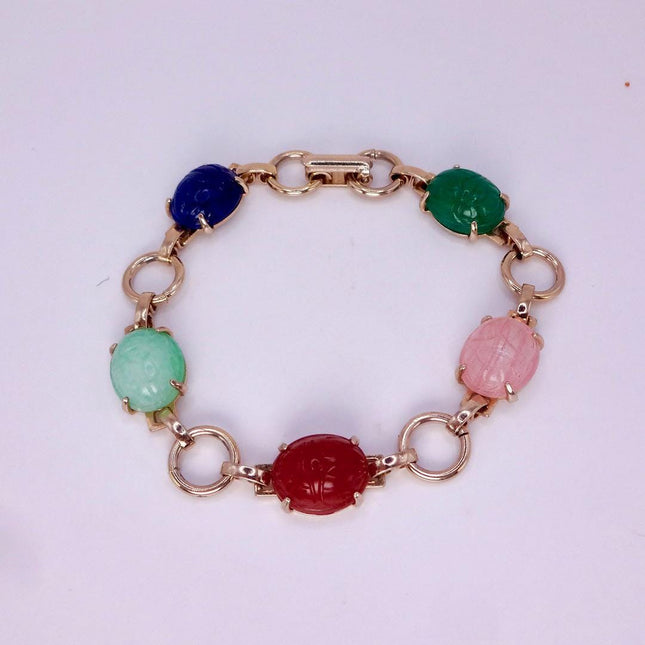 Vintage Gemstone Scarab Bracelet Gold Filled Egyptian Revival