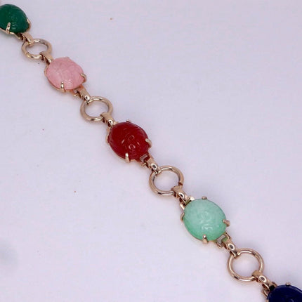 Vintage Gemstone Scarab Bracelet Gold Filled Egyptian Revival