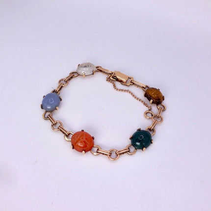 Vintage Gemstone Scarab Bracelet Gold Filled Egyptian Revival