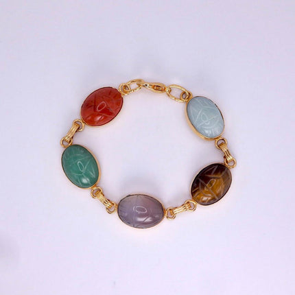 Vintage Gemstone Scarab Bracelet Gold Filled Egyptian Revival
