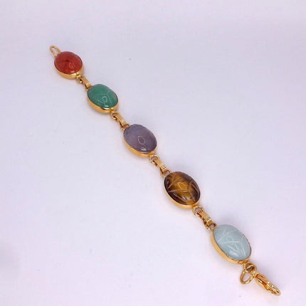 Vintage Gemstone Scarab Bracelet Gold Filled Egyptian Revival