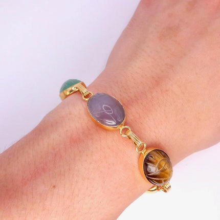 Vintage Gemstone Scarab Bracelet Gold Filled Egyptian Revival
