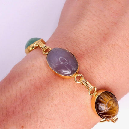 Vintage Gemstone Scarab Bracelet Gold Filled Egyptian Revival