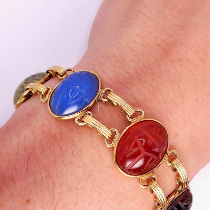 Vintage Gemstone Scarab Bracelet Gold Filled Egyptian Revival