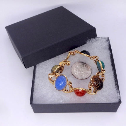 Vintage Gemstone Scarab Bracelet Gold Filled Egyptian Revival
