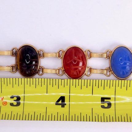 Vintage Gemstone Scarab Bracelet Gold Filled Egyptian Revival