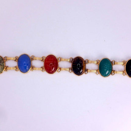 Vintage Gemstone Scarab Bracelet Gold Filled Egyptian Revival