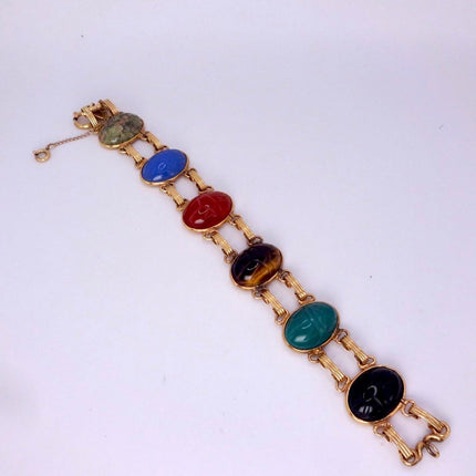 Vintage Gemstone Scarab Bracelet Gold Filled Egyptian Revival