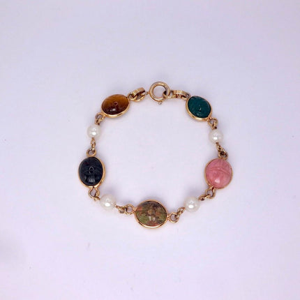Vintage Gemstone Scarab Bracelet Gold Filled Egyptian Revival