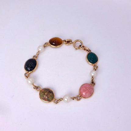 Vintage Gemstone Scarab Bracelet Gold Filled Egyptian Revival
