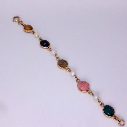 Vintage Gemstone Scarab Bracelet Gold Filled Egyptian Revival