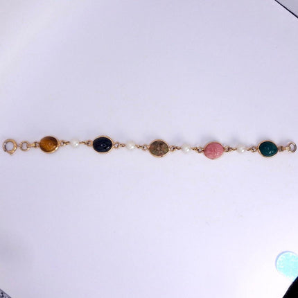 Vintage Gemstone Scarab Bracelet Gold Filled Egyptian Revival