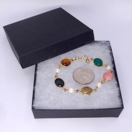 Vintage Gemstone Scarab Bracelet Gold Filled Egyptian Revival