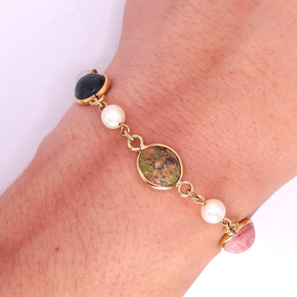 Vintage Gemstone Scarab Bracelet Gold Filled Egyptian Revival
