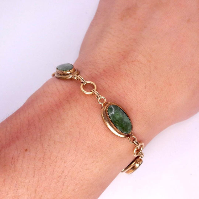 Vintage Green Jade Gold Filled Bracelet - Minimal Everyday Layered Stacking - Dainty Simple Design