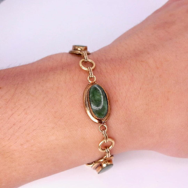 Vintage Green Jade Gold Filled Bracelet - Minimal Everyday Layered Stacking - Dainty Simple Design
