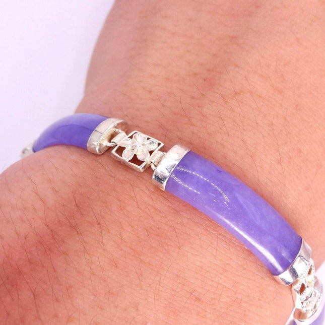 Vintage Purple Jade Lucky Link Bracelet | 925 Sterling Silver layered stacking bracelet