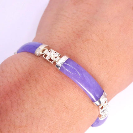 Vintage Purple Jade Lucky Link Bracelet | 925 Sterling Silver layered stacking bracelet