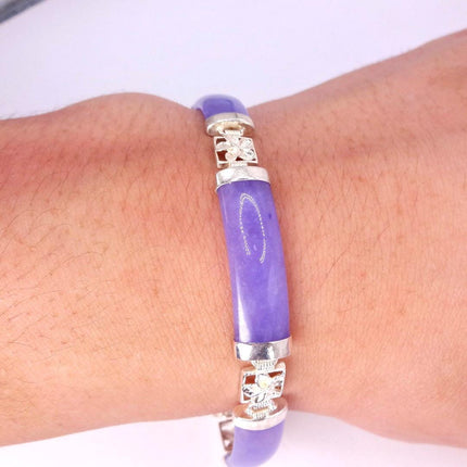 Vintage Purple Jade Lucky Link Bracelet | 925 Sterling Silver layered stacking bracelet