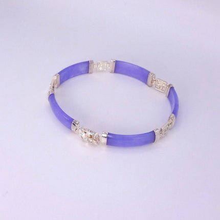 Vintage Purple Jade Lucky Link Bracelet | 925 Sterling Silver layered stacking bracelet