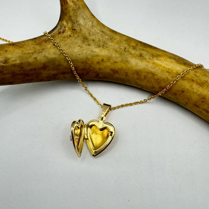 Vintage Heart Locket Necklace: Etched Gold Filled Charm