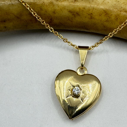 Vintage Heart Locket Necklace: Etched Gold Filled Charm