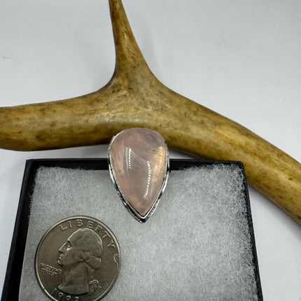Vintage Rose Quartz Ring: Silver Bronze Boho Statement Ring