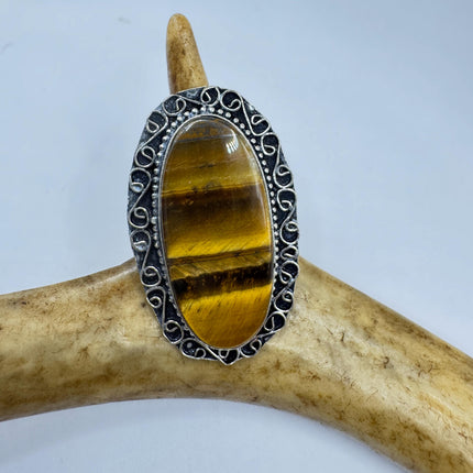 Vintage Chunky Tigers Eye Cocktail Ring - Statement Band
