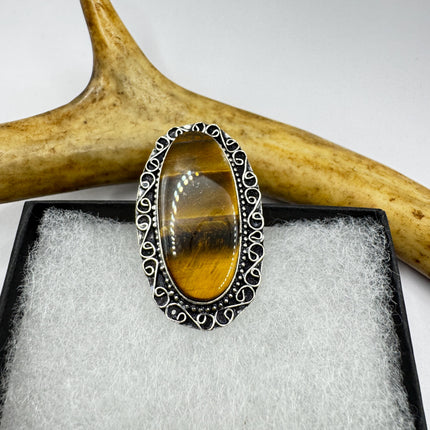 Vintage Chunky Tigers Eye Cocktail Ring - Statement Band