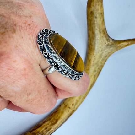 Vintage Chunky Tigers Eye Cocktail Ring - Statement Band