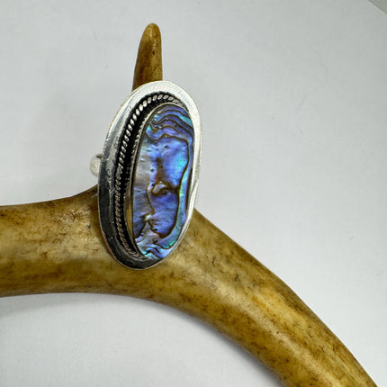 Vintage Abalone Statement Ring - White Bronze, Size 7